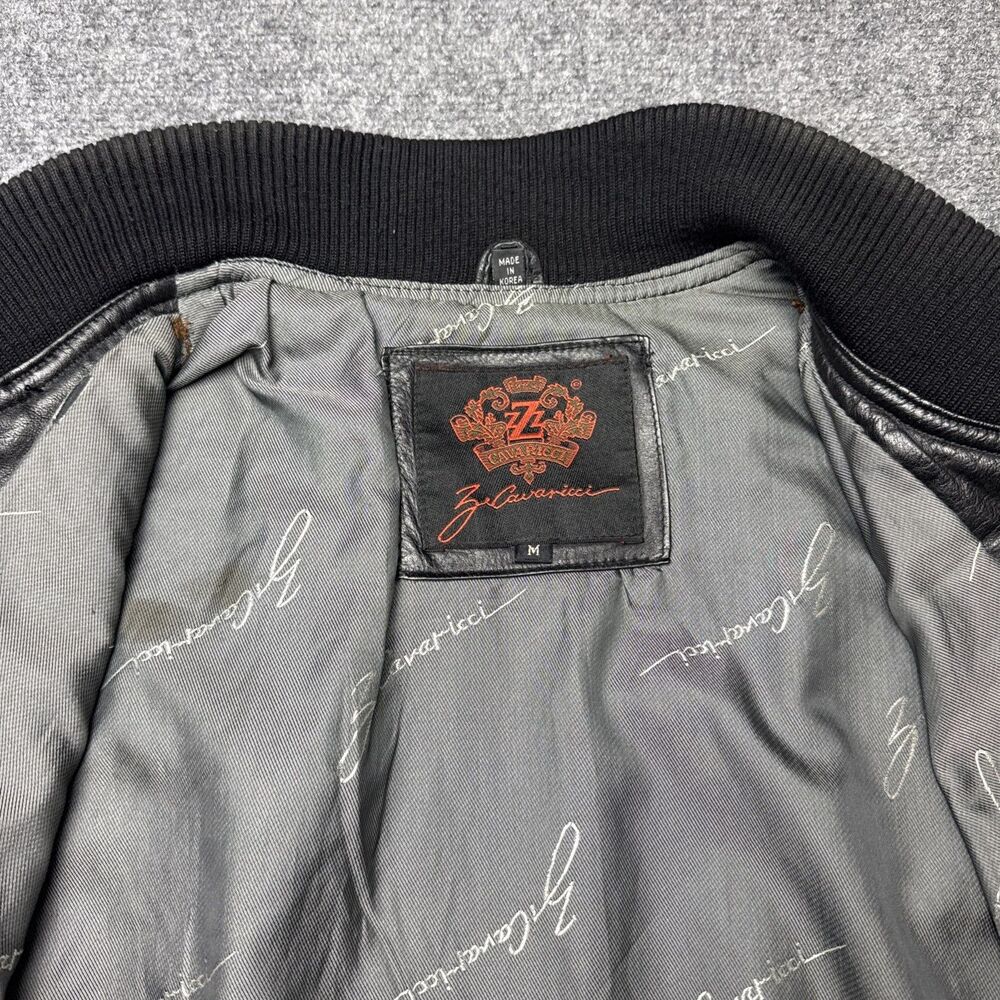 Vintage Z Cavaricci Black Leather Bomber Jacket Women’s Size Medium - Picture 6 of 8